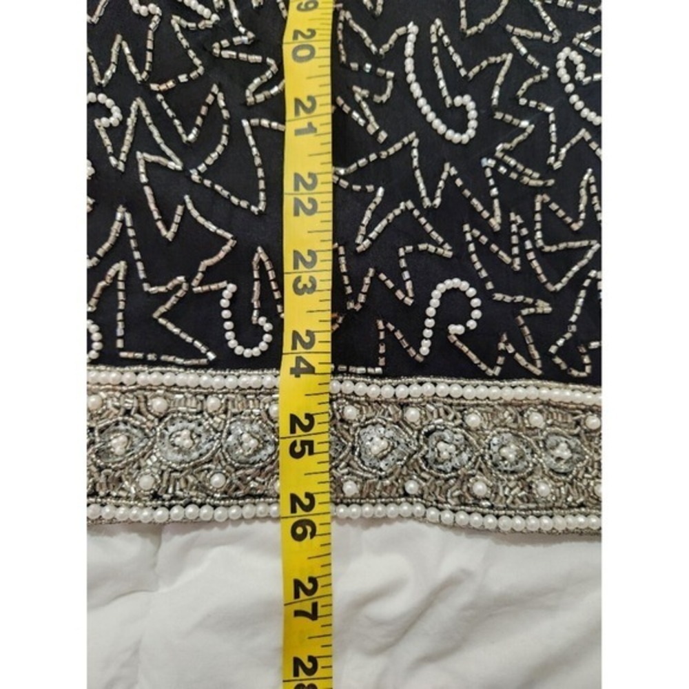 Laurence Kazar Beaded Pearls Evening Top 100% Silk Black White Size XL Tunic Vtg - Picture 6 of 11